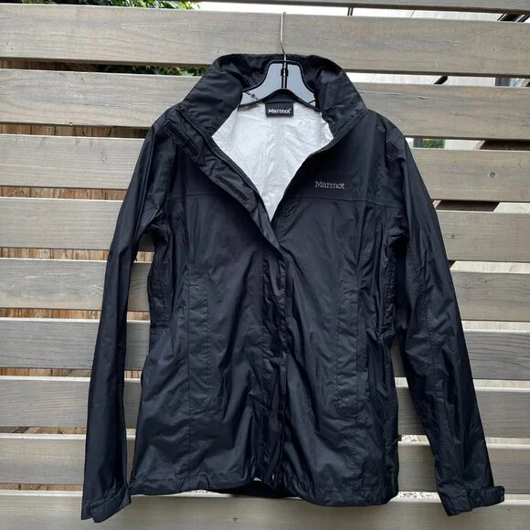 Marmot Women's PreCip Eco Jacket Size S Black Waterproof Taped Seams Hood - Picture 2 of 13